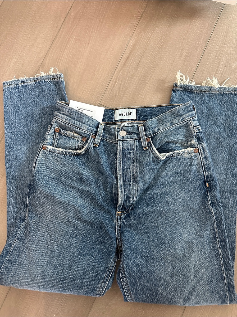 Agolde Women’s Medium Blue Straight-Leg Raw Hem Jeans